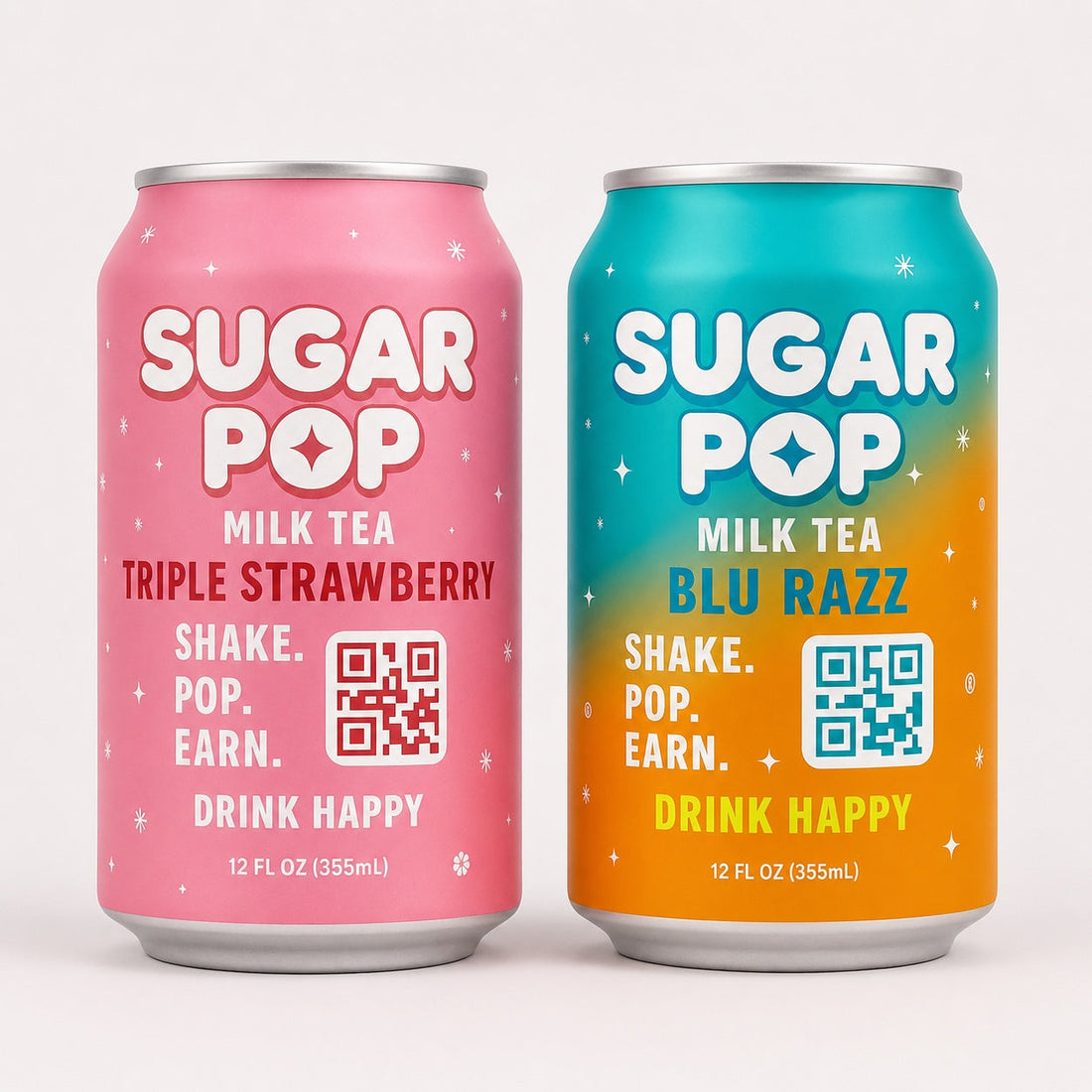 Sugar Pop Bubble Tea canned bubble tea duo bundle with Blu Razz and Triple Strawberry cans