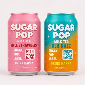Sugar Pop Bubble Tea canned bubble tea duo bundle with Blu Razz and Triple Strawberry cans